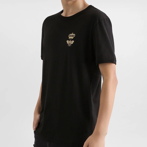 DOLCE & GABBANA Luxury Casual Black Short Sleeve Shirt Bee Embroidered- XXL - Picture 3 of 11